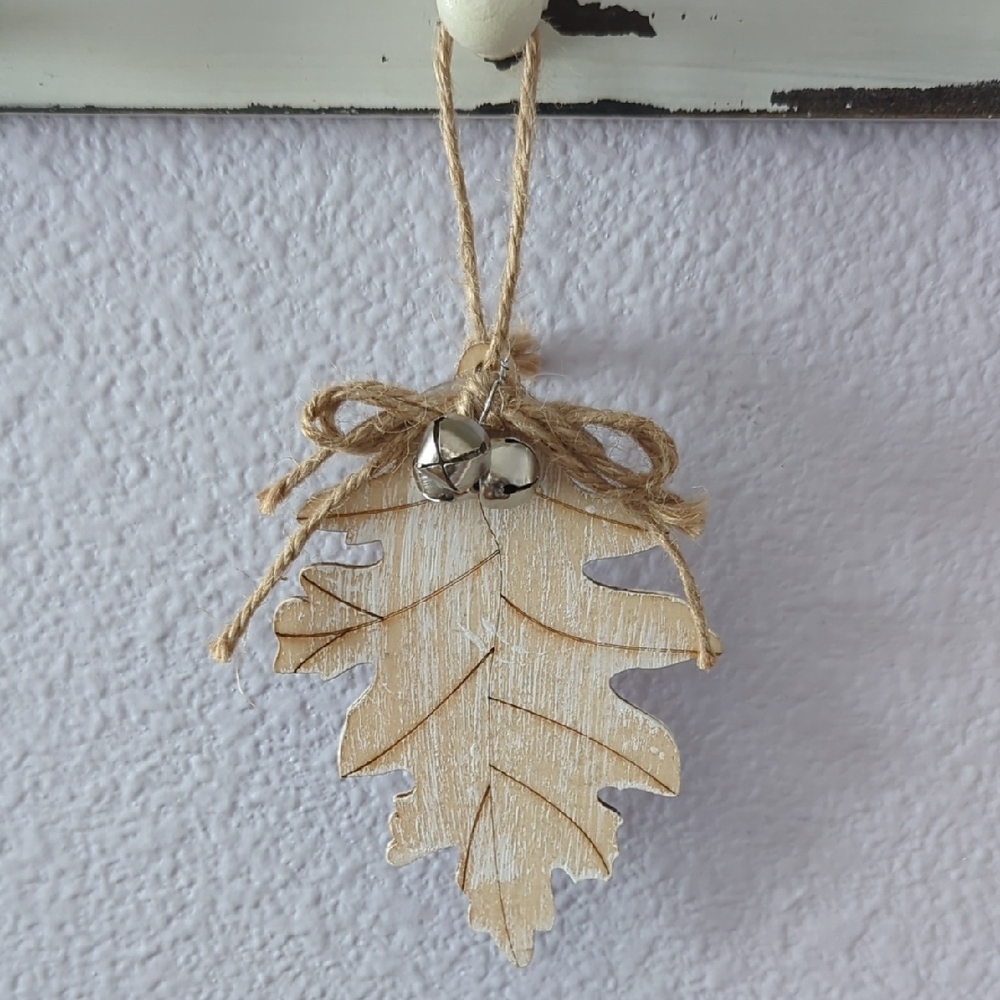 Rustic Leaf Ornaments with Bells Set of 10